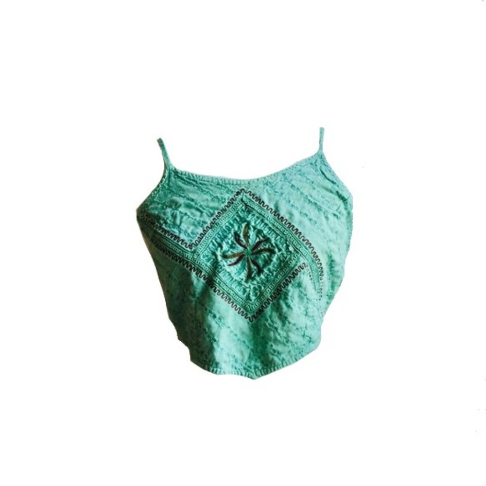 Indian Inspired Embroidered Crop Top Teal Aqua